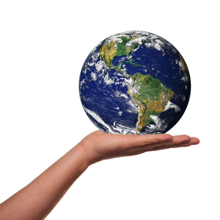 Image of Earth in a hand, representing the limited resources available. 