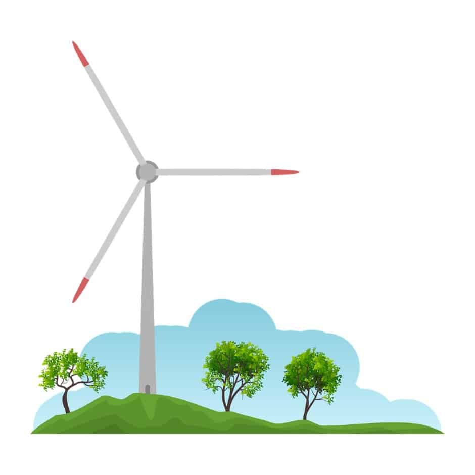 Image of wind turbine on a hill, representing sustainability.