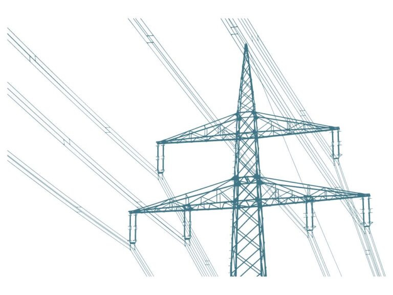 Image of power pylons, representing electricity use, a key scope 2 emissions source. 