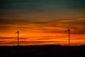 Image of wind turbines at dusk