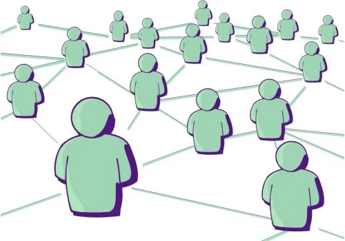 Graphic of multiple people linked together, representing a business value chain