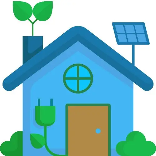 Graphic of home, indicating sustainable design features