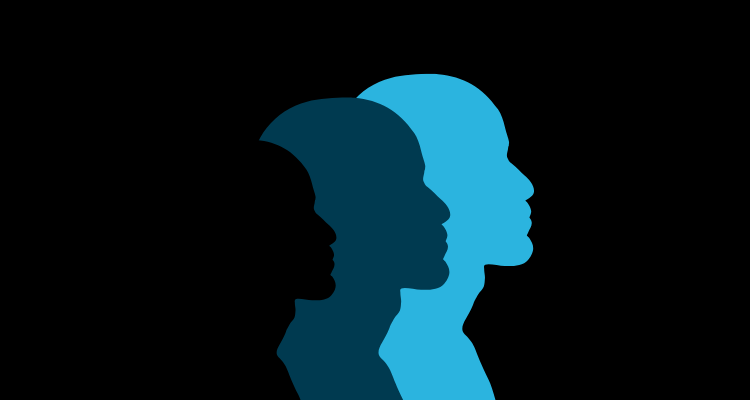 Image graphic showing silhouette of face in shadow, transitioning to blue in colour, representing transition to a sustainable outlook.