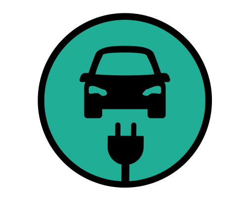 Circular graphic with a car and charging plug displayed in the middle, representing Electric vehicle charging