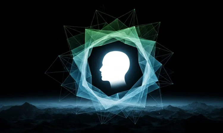 Image graphic displaying a head in silhouette, surrounded by a green and blue pattern, representing climate anxiety.