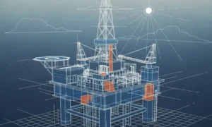 Geometric design image of an offshore oil well.