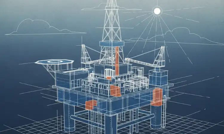 Geometric design image of an offshore oil well.