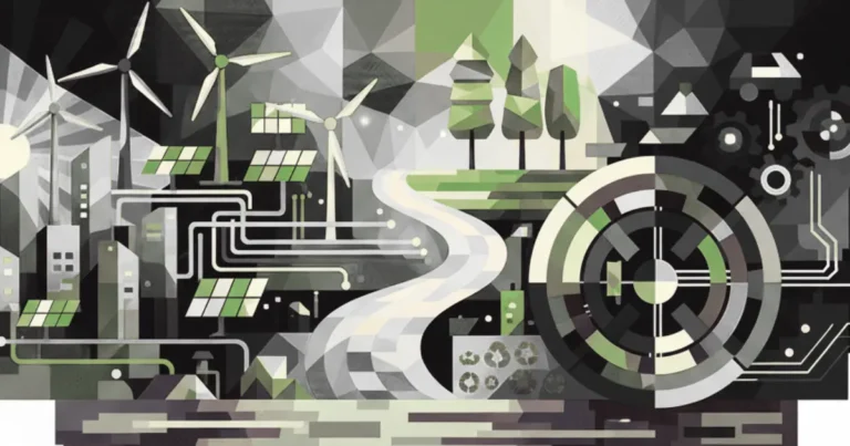 Geometric style image representing investment and development of renewable and clean energy technologies.