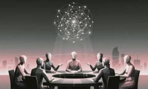 Graphic design style image of political negotiations.