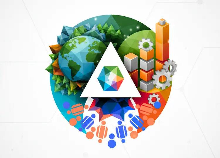 Circular design representing the 3 core aspects of sustainability: environment, economy and economy